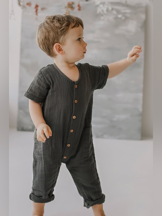 Jamie Kay Other - Jamie Kay muslin romper Ryan Button-Front One-Piece Charcoal cotton juniper baby